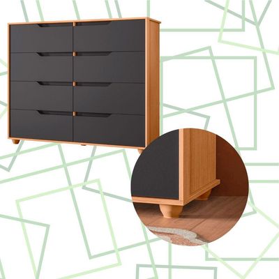 Comoda Doble 8 Gavetas Quarto Freijo Com Titanium Vistas Flex - Albatroz