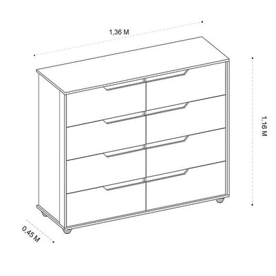 Comoda Doble 8 Gavetas Quarto Freijo Com Titanium Vistas Flex - Albatroz