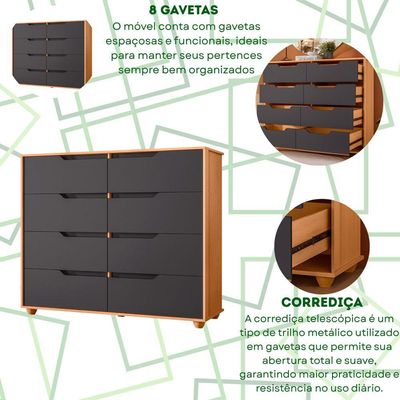 Comoda Doble 8 Gavetas Quarto Freijo Com Titanium Vistas Flex - Albatroz