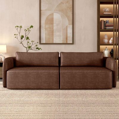 Sofá 3 Lugares Sala Living Orgânico 240cm Oregon K01 Couríssimo Marrom - Lyam Decor