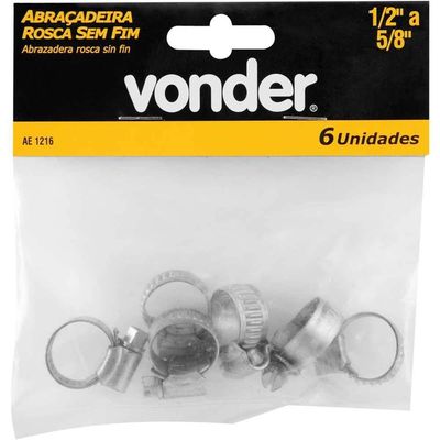 Abraçadeira Rosca Sem Fim, 13 Mm A 16 Mm, Com 6 Peças, Ae 1216 Vonder Ostenvonder