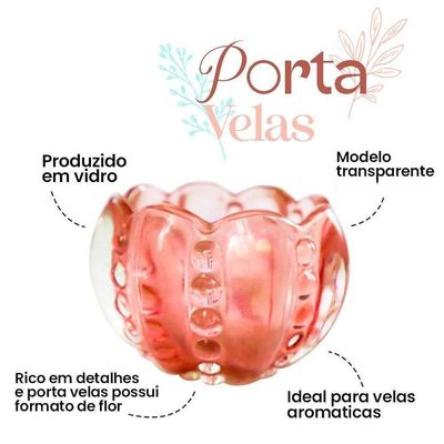 Kit 06 Porta Velas Castiçal Flor De Vidro Colorido Decoração