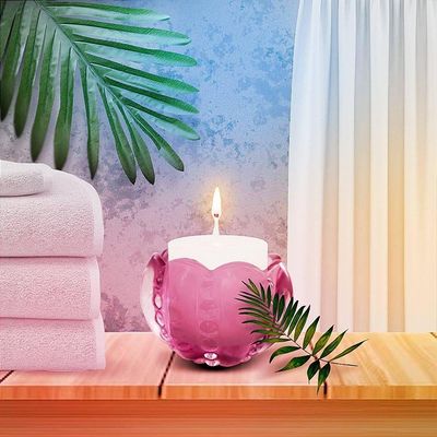 Kit 06 Porta Velas Castiçal Flor De Vidro Colorido Decoração