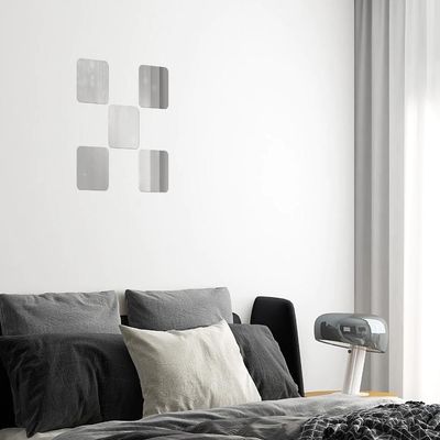 Kit 5 Adesivo Espelhado Flexivel Sala Jantar Quadrado 15x15cm Decorativo Auto Colante