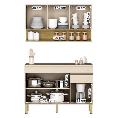 Conjunto De Armarios Modulados Line Com 6 Portas E 1 Gaveta Vanilla Freijó