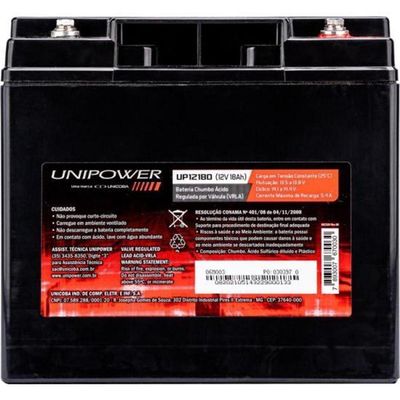 Bateria Estacionária Selada 12v 18ah Vrla Up12180 Unipower [f002]