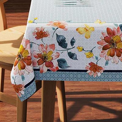 Toalha de Mesa KazzaVip Estampada Pop 80% Algodão e 20% Poliéster Retangular 6 Lugares Manjar 1,40mx2,10m Cinza