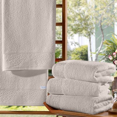 Toalha Avulsa Banho KazzaVip 100% Algodão Nobre Jacquard Limoges 70cmx140m Palha