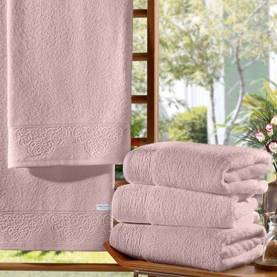 Toalha Avulsa Banho KazzaVip 100% Algodão Nobre Jacquard Limoges 70cmx140m Rosa Cetim