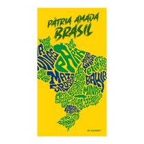Toalha de Praia e Piscina KazzaVip Felpa  60% Algodão/40% Poliéster Estampada Mapa do Brasil 70cm x 140m Amarelo