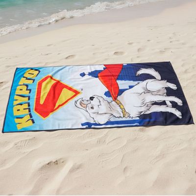 Toalha de Praia e Piscina KazzaVip Microfibra 100% Poliéster Estampada Anti Areia Licenciada Krypto 70cm x 140m Azul