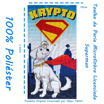 Toalha de Praia e Piscina KazzaVip Microfibra 100% Poliéster Estampada Anti Areia Licenciada Krypto 70cm x 140m Azul