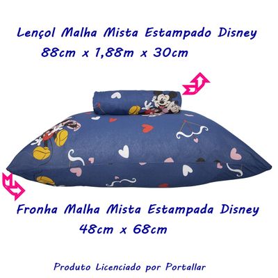 Jogo de Lençol KazzaVip Solteiro Malha Mista 70% Algodão e 30% Poliéster Estampado Disney Minnie Cupido Kids 2 Peças Azul