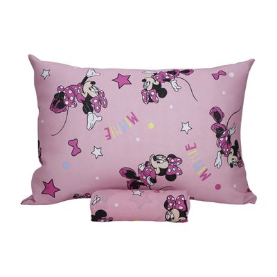 Jogo de Lençol KazzaVip Solteiro Malha Mista 70% Algodão e 30% Poliéster Estampado Disney Minnie Estrela Kids 2 Peças Rosa