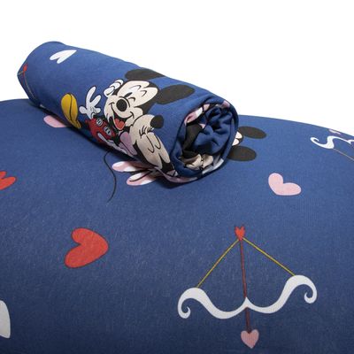 Jogo de Lençol KazzaVip Solteiro Malha Mista 70% Algodão e 30% Poliéster Estampado Disney Minnie Cupido Kids 2 Peças Azul