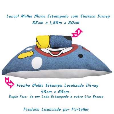 Jogo de Lençol KazzaVip Solteiro Malha Mista 70% Algodão e 30% Poliéster Joy Disney Mickey Big 02 Peças Azul