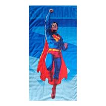 Toalha de Praia e Piscina KazzaVip Microfibra 100% Poliéster Estampada Anti Areia Licenciada Superman 70cm x 140m Azul
