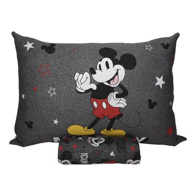 Jogo de Lençol KazzaVip Solteiro Malha Mista 70% Algodão e 30% Poliéster Joy Disney Mickey Minnie Bold 02 Peças Cinza