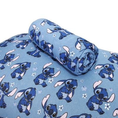 Jogo de Lençol KazzaVip Casal Malha Mista 70% Algodão e 30% Poliéster Estampado Disney Stitch Blue Kids 3 Peças Azul