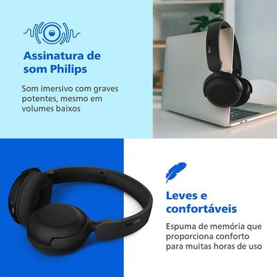 Headphone Philips TAH2209BK/00 On-Ear Bluetooth 25h Bateria Dobrável Preto