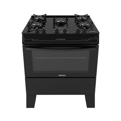 Fogão Itatiaia 5 Bocas Electra Glass Plus com Mesa de Vidro e Acendimento Automático Bivolt  Preto