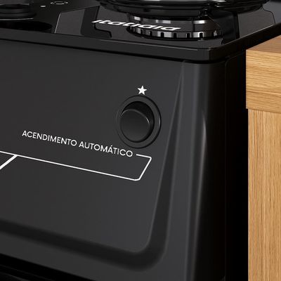 Fogão Itatiaia 5 Bocas Electra Glass Plus com Mesa de Vidro e Acendimento Automático Bivolt  Preto
