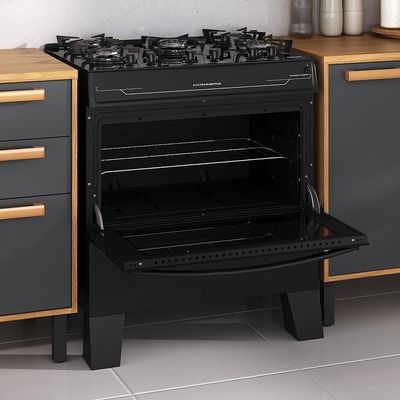 Fogão Itatiaia 5 Bocas Electra Glass Plus com Mesa de Vidro e Acendimento Automático Bivolt  Preto