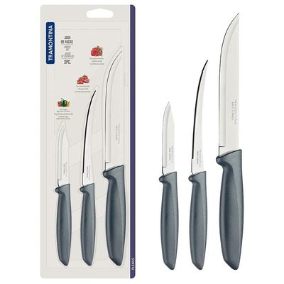 Conjunto de Facas Tramontina Plenus em Aço Inox - Cinza - 3 Peças