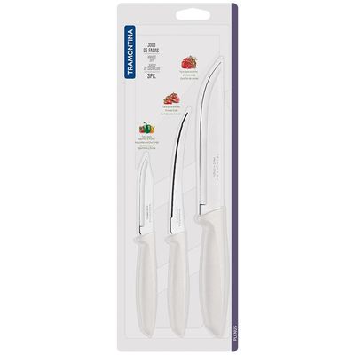 Conjunto de Facas Tramontina Plenus em Aço Inox - Off-White - 3 Peças