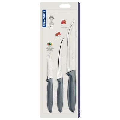 Conjunto de Facas Tramontina Plenus em Aço Inox - Cinza - 3 Peças