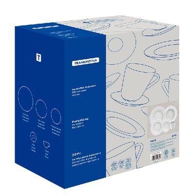 Aparelho de Jantar 20 Peças Tramontina Ingrid em Porcelana Decorada - Branco