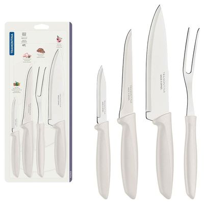 Conjunto de Facas Tramontina Plenus em Aço Inox e Polipropileno - Off-White - 4 Peças