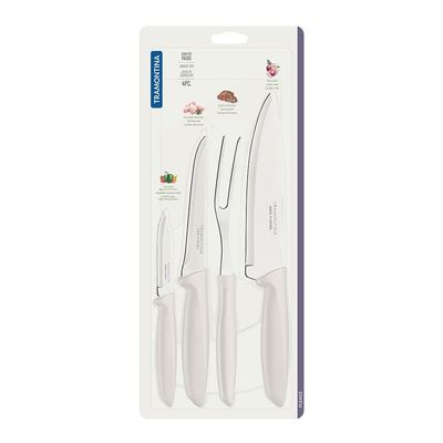 Conjunto de Facas Tramontina Plenus em Aço Inox e Polipropileno - Off-White - 4 Peças