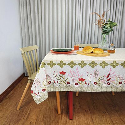 Toalha de Mesa KazzaVip Estampada Pop 80% Algodão e 20% Poliéster Retangular 6 Lugares Jardineira 1,40mx2,10m Bege