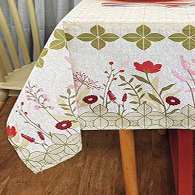 Toalha de Mesa KazzaVip Estampada Pop 80% Algodão e 20% Poliéster Retangular 6 Lugares Jardineira 1,40mx2,10m Bege