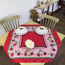 Toalha De Chá Centro Mesa KazzaVip 80% Algodão e 20% Poliéster Estampado Morango Quadrado Pop Frutas Vermelha 75cmx75cm Vermelho.