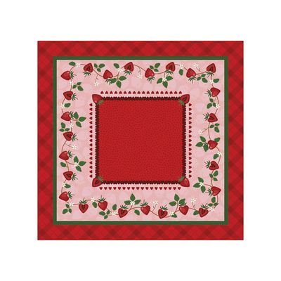 Toalha De Chá Centro Mesa KazzaVip 80% Algodão e 20% Poliéster Estampado Morango Quadrado Pop Frutas Vermelha 75cmx75cm Vermelho.