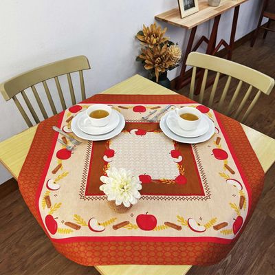 Toalha De Chá Centro Mesa KazzaVip 80% Algodão e 20% Poliéster Estampado Maça e Canela Quadrado Pop 75cmx75cm Marrom