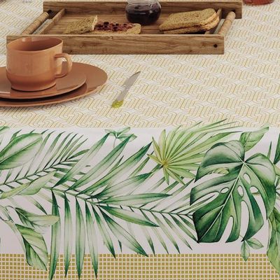 Toalha de Mesa KazzaVip Estampada Pop 80% Algodão e 20% Poliéster Retangular 6 Lugares Palmas 1,40mx2,10m Bege
