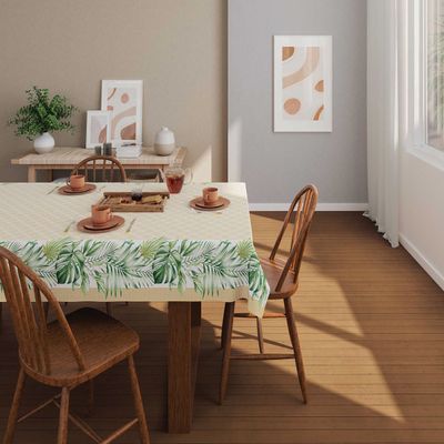 Toalha de Mesa KazzaVip Estampada Pop 80% Algodão e 20% Poliéster Retangular 6 Lugares Palmas 1,40mx2,10m Bege