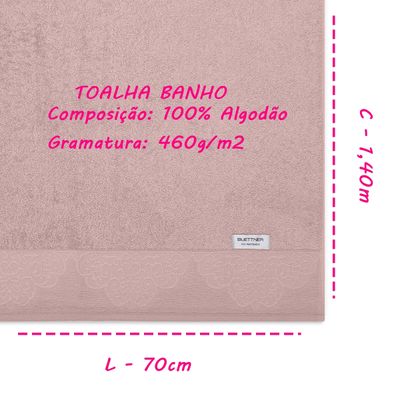 Toalha Avulsa Banho KazzaVip 100% Algodão Nobre Jacquard Limoges 70cmx140m Rosa Cetim