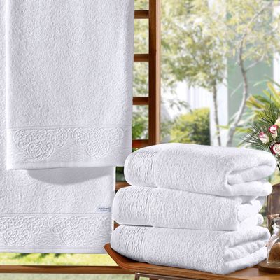 Jogo de Toalha KazzaVip 100% Algodão Nobre Jacquard Limoges 5 peças Branco