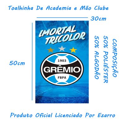 Toalhinha Social De Academia e Mão KazzaVip Felpa 50% Algodão e 50% Poliéster Estampada Oficial Licenciada Gremio 30cmx50cm Azul
