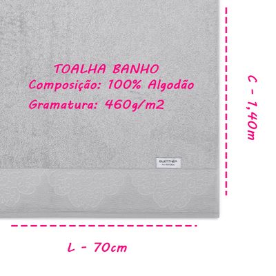 Toalha Avulsa Banho KazzaVip 100% Algodão Nobre Jacquard Limoges 70cmx140m Prata