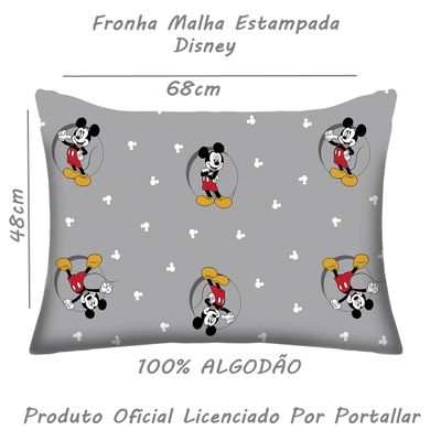 Fronha Avulsa KazzaVip Malha 100% Algodão Disney Estampada Mickey Circle 48cmx68cm Cinza