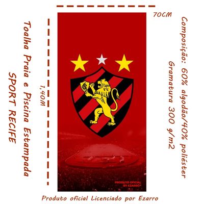 Toalha de Praia e Piscina KazzaVip Felpa 60% Algodão e 40% Poliéster Estampada Oficial Licenciada Sport 70cmx140m Vermelho