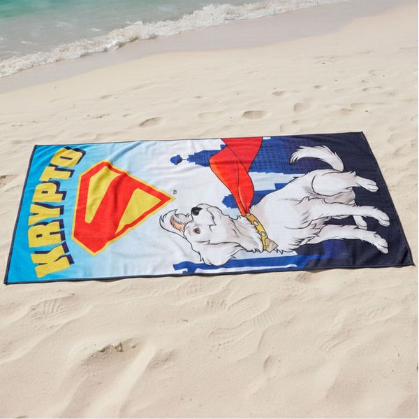 Toalha de Praia e Piscina KazzaVip Microfibra 100% Poliéster Estampada Anti Areia Licenciada Krypto 70cm x 140m Azul
