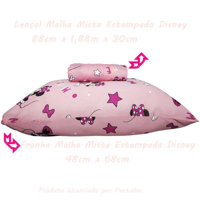 Jogo de Lençol KazzaVip Solteiro Malha Mista 70% Algodão e 30% Poliéster Estampado Disney Minnie Estrela Kids 2 Peças Rosa