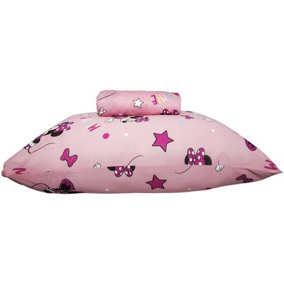 Jogo de Lençol KazzaVip Solteiro Malha Mista 70% Algodão e 30% Poliéster Estampado Disney Minnie Estrela Kids 2 Peças Rosa