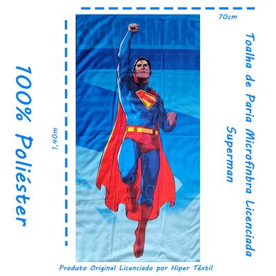Toalha de Praia e Piscina KazzaVip Microfibra 100% Poliéster Estampada Anti Areia Licenciada Superman 70cm x 140m Azul